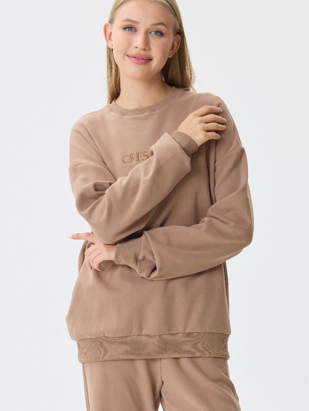 Crescentt Brown Lounge Set Soft Cotton Fleece Matching Set Cozy Loungewear
